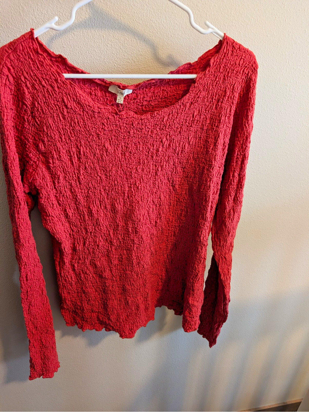 Easel Women's Plus Size 1X Red Textured Knit Scoop Neck Long Sleeve Autumn Rust